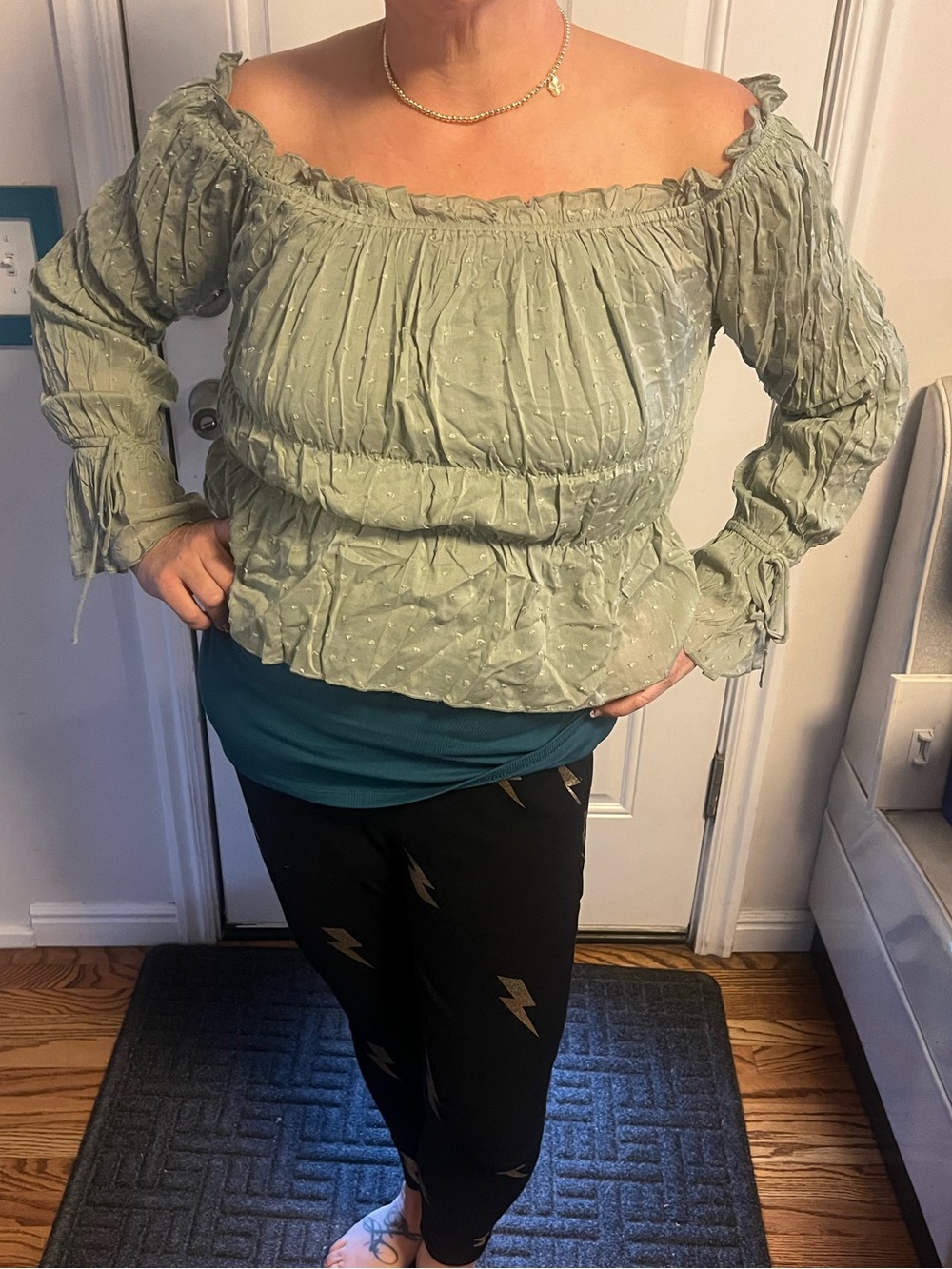 Spell Sage Green Off-Shoulder Peasant Tunic